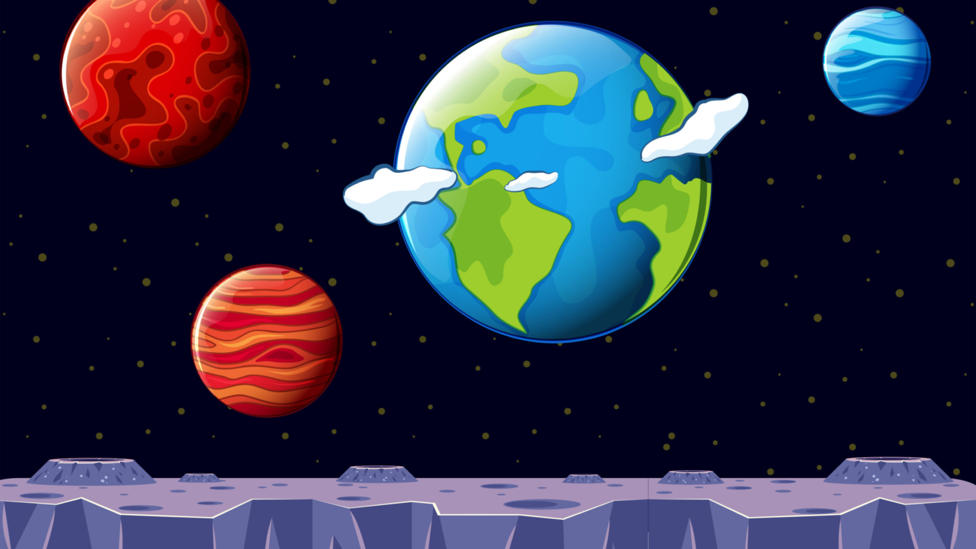 A Space Scene with Earth and Other Planet illustration